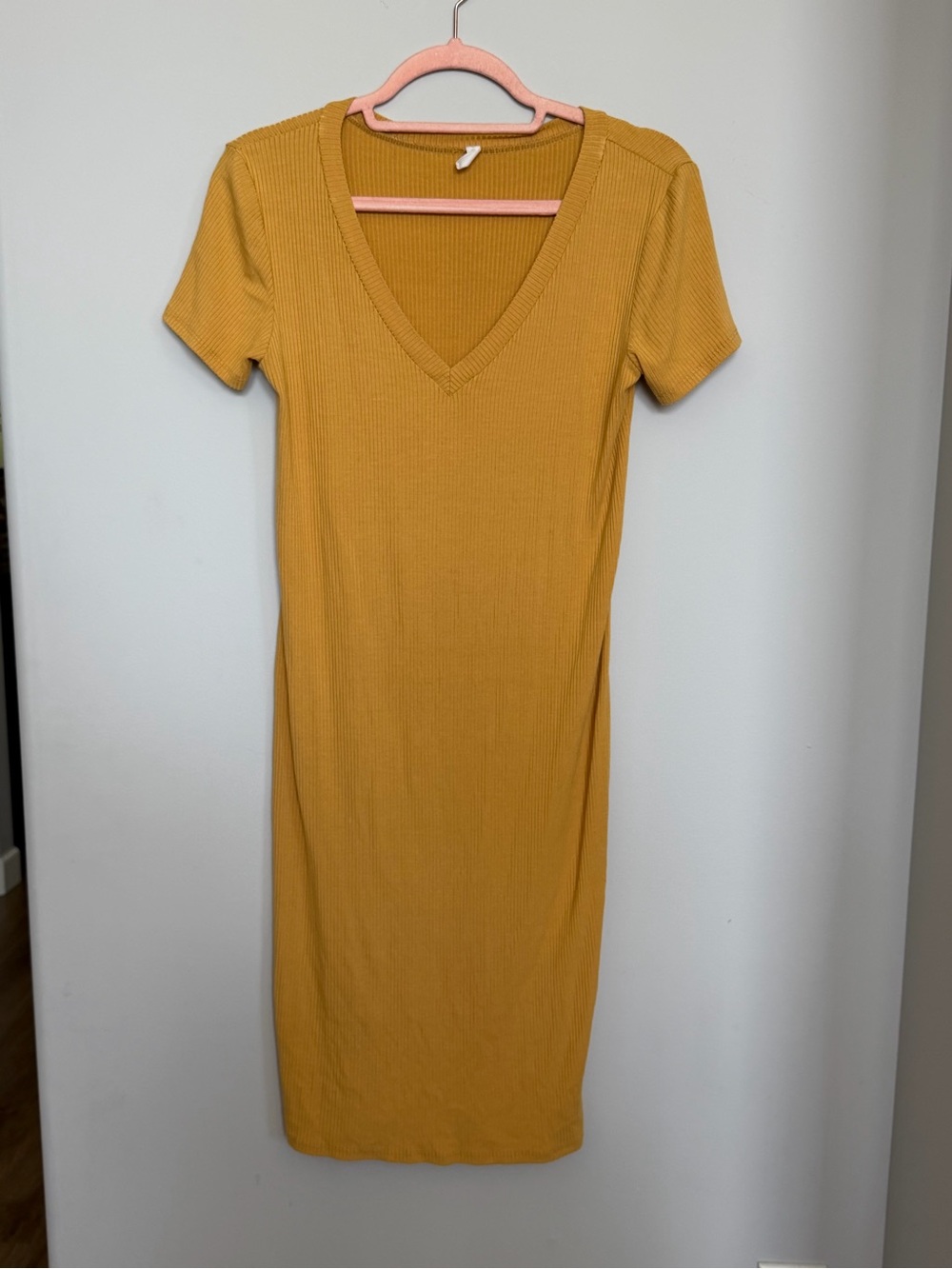 Mustard V-Neck Midi Dress